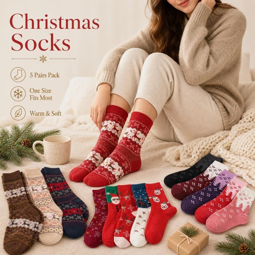 Thermal Sock Wool - 5 paar Verdikte Kerstrendiersokken Zachte Comfortabele