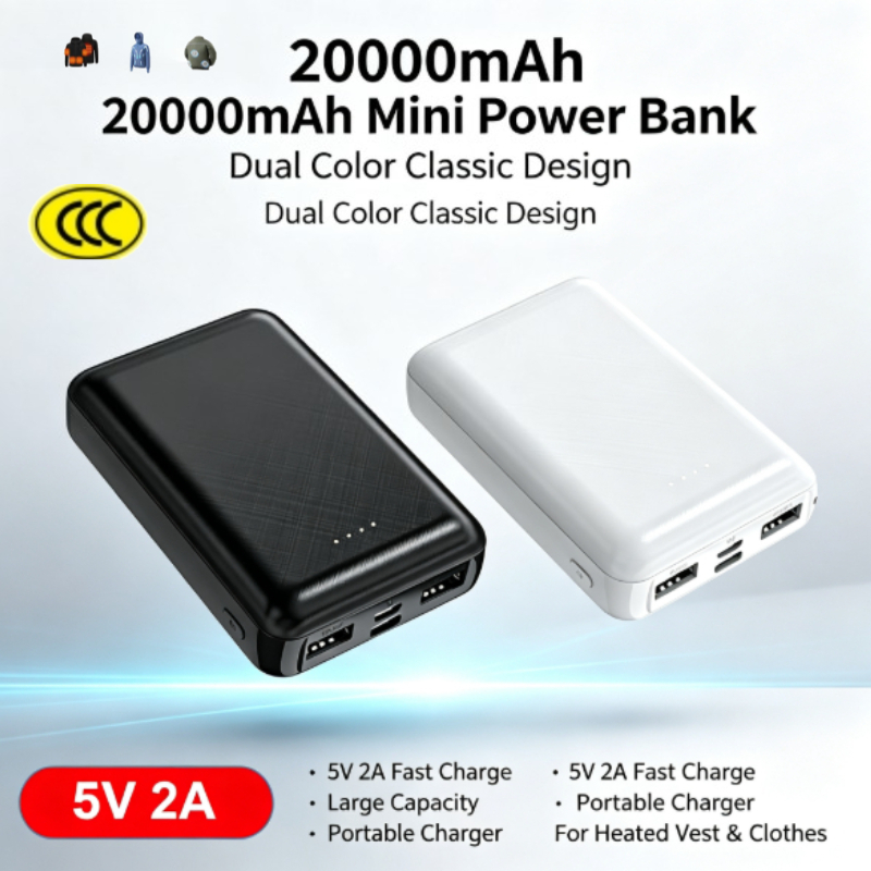Heated Vest Battery - Mini Powerbank 20000mAh 5V 2A Draagbare